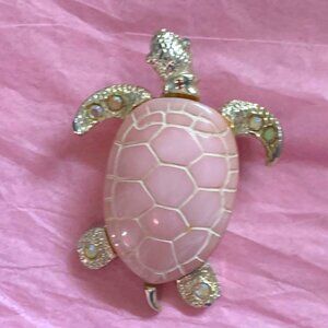 VINTAGE PINK TURTLE BROOCH WITH RHINESTONES *HP*